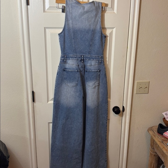 Flying Tomato Women's Denim wide leg Overalls - Picture 4 of 10